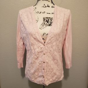 New York and Company Light Pink Lace Button Up Cardigan Sweater Size Lar…
